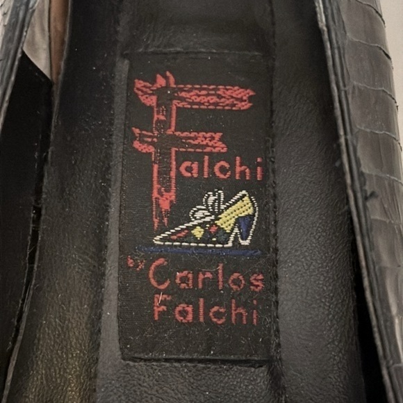 Carlos Falchi Black Reptile Print Leather Loafers Size 5 - EUC - Picture 2 of 12